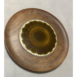 Hand-Turned Wooden Plate With Green Ceramic Inlay By Dorset Woodware 11" Diamete